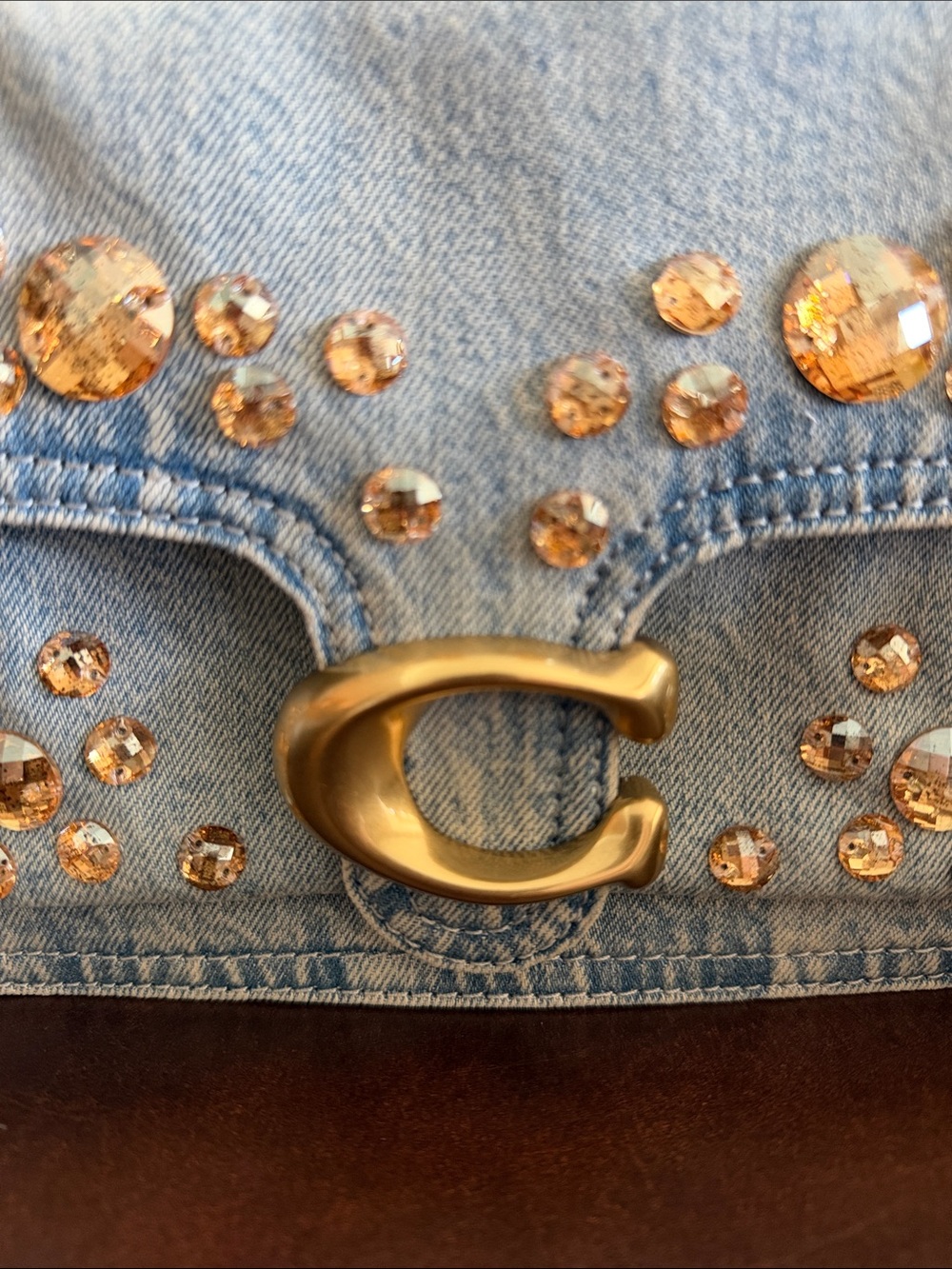Coach Tabby 26 Denim with Crystal Shoulder Bag with Gold Crystal Embellishments - Picture 4 of 9